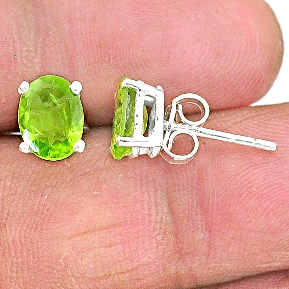 3.67cts natural green peridot 925 sterling silver stud earrings jewelry t4463