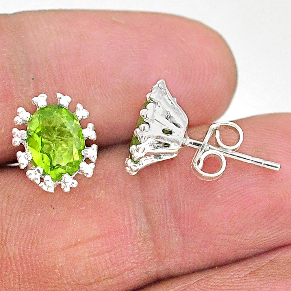 4.23cts natural green peridot 925 sterling silver stud earrings jewelry t4483