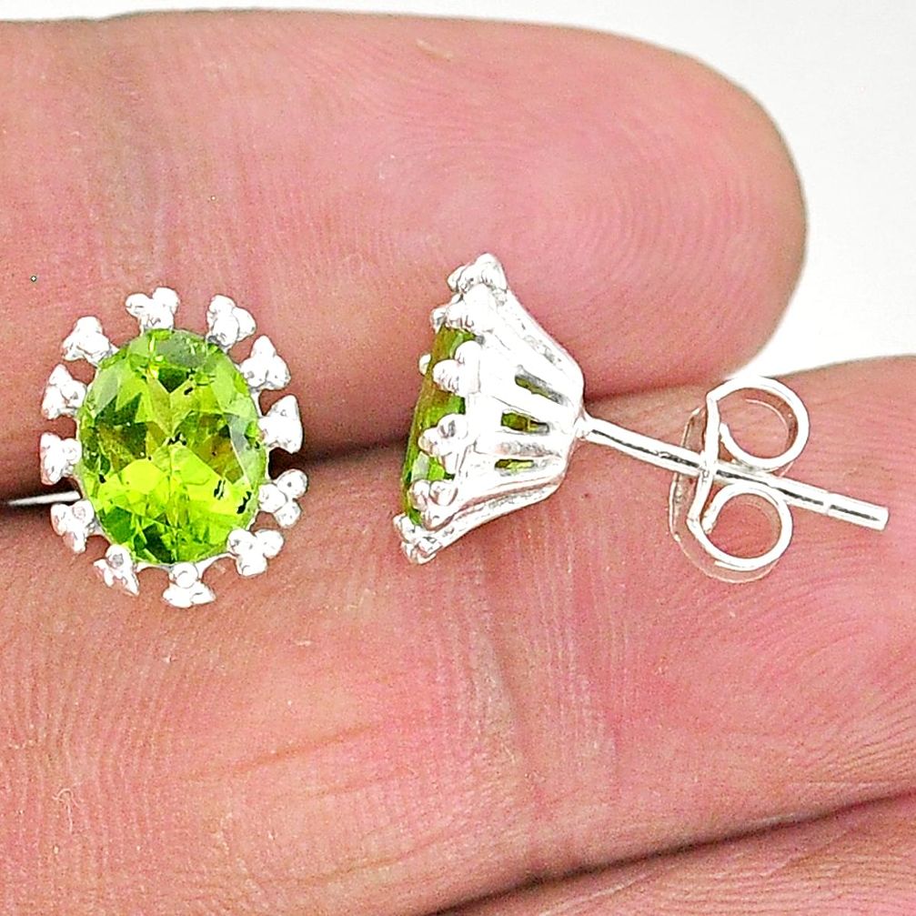 4.45cts natural green peridot 925 sterling silver stud earrings jewelry t4532