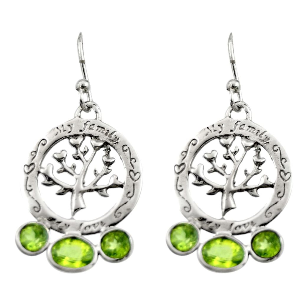5.54cts natural green peridot 925 sterling silver tree of life earrings d46901