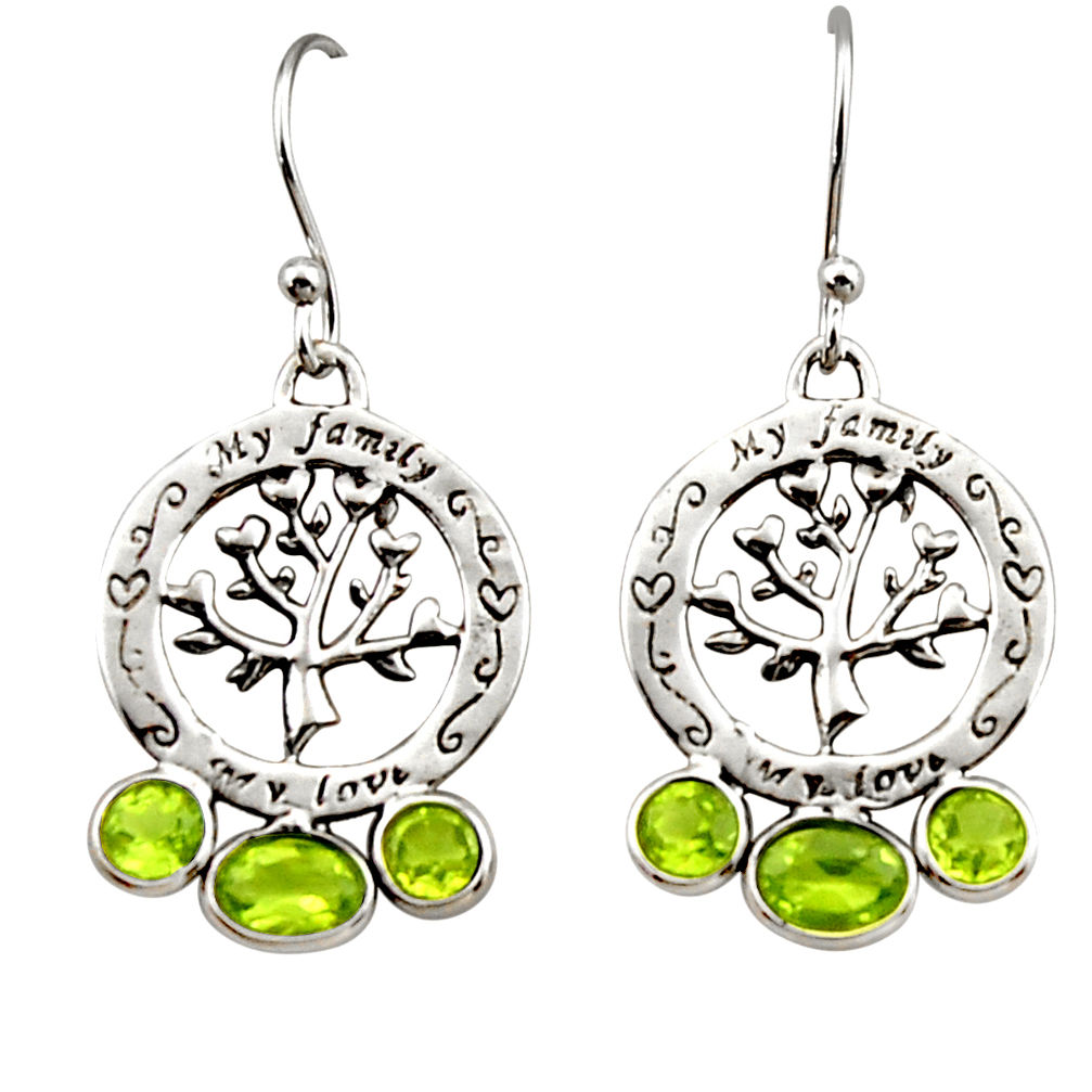 5.58cts natural green peridot 925 sterling silver tree of life earrings r32950