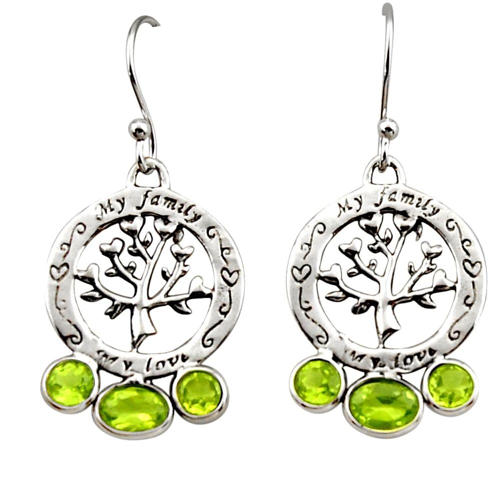 5.54cts natural green peridot 925 sterling silver tree of life earrings r32981