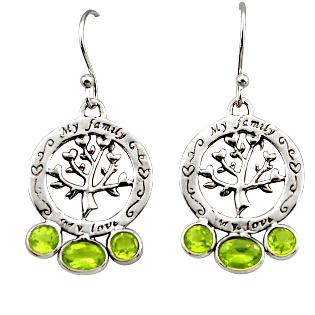 5.54cts natural green peridot 925 sterling silver tree of life earrings r32985