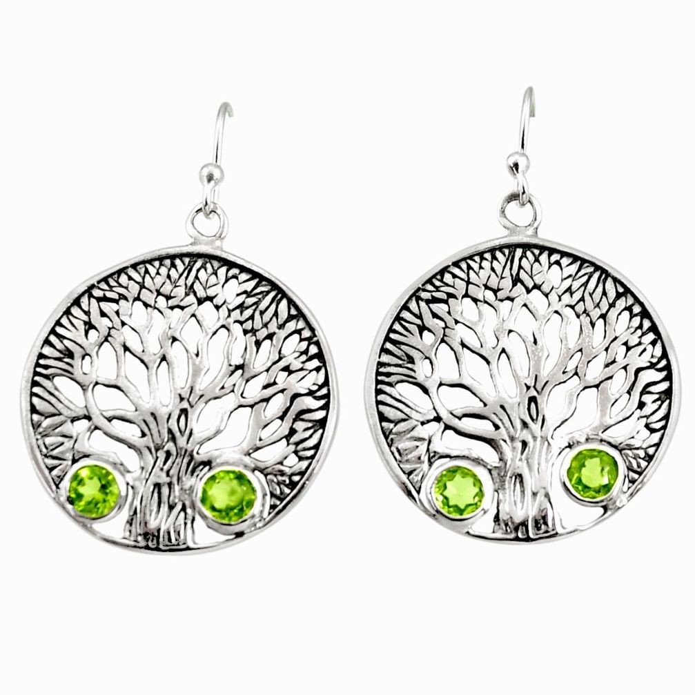 2.50cts natural green peridot 925 sterling silver tree of life earrings r33064