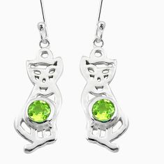 2.36cts natural green peridot 925 sterling silver two cats earrings p60749