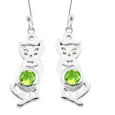 2.36cts natural green peridot 925 sterling silver two cats earrings p60841