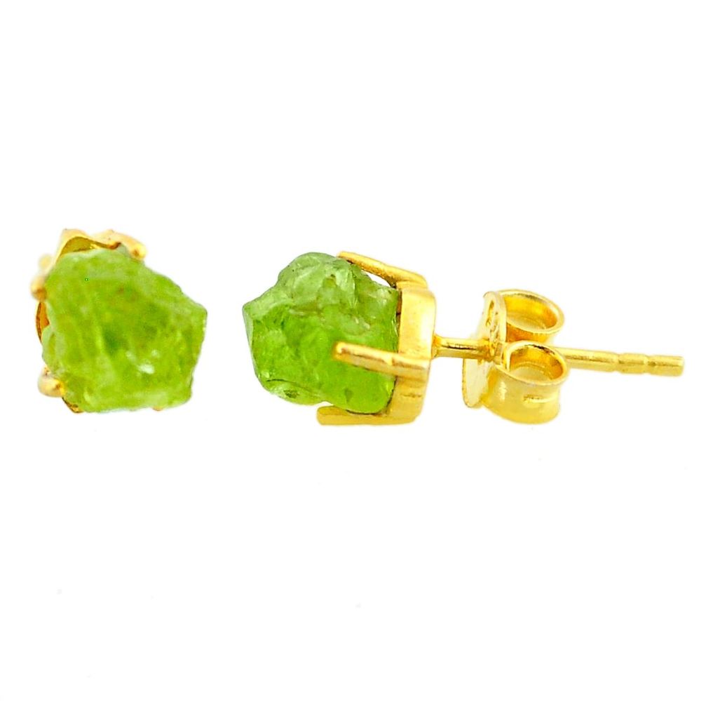 5.36cts natural green peridot raw 14k gold handmade stud earrings t7465