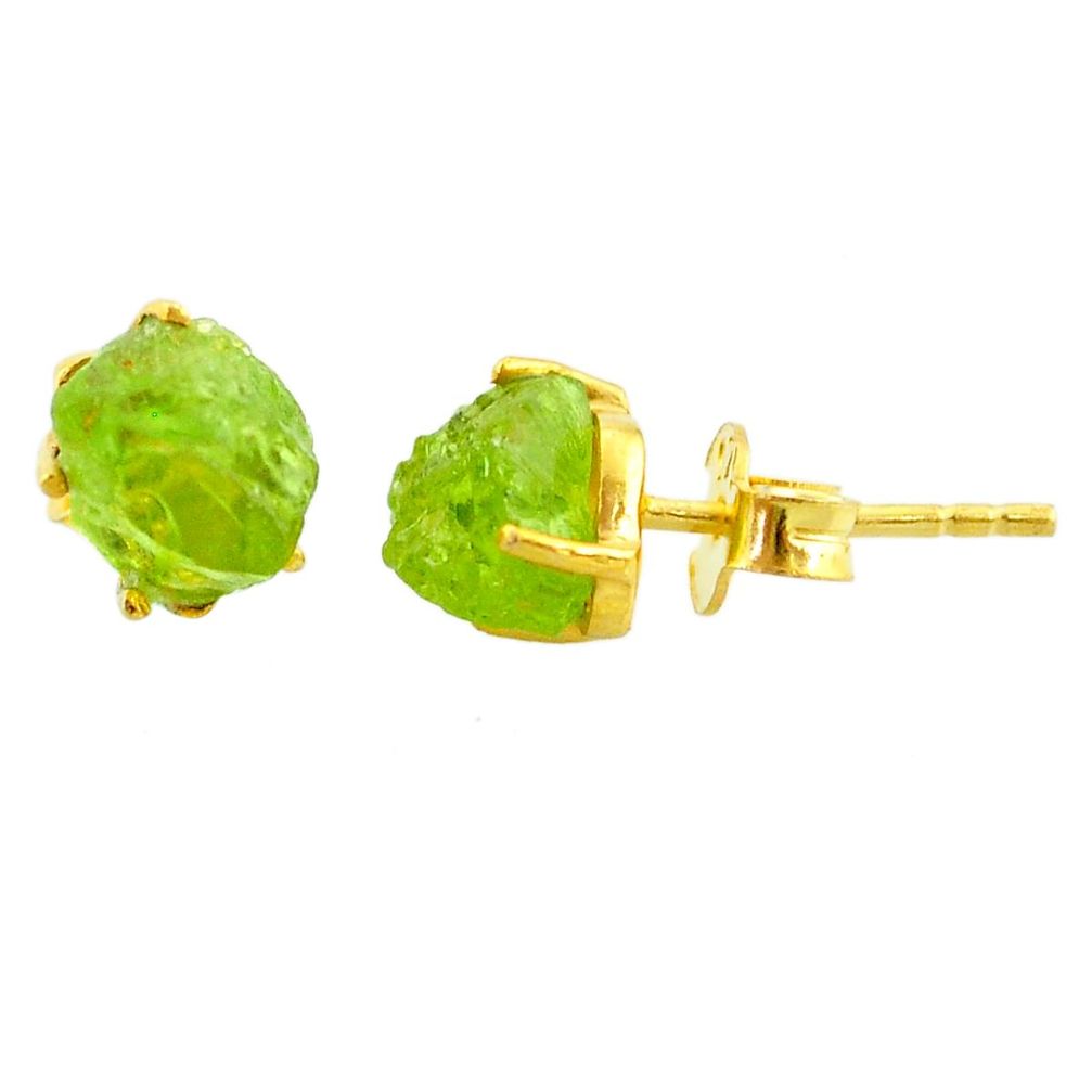 4.78cts natural green peridot raw 14k gold handmade stud earrings t7466
