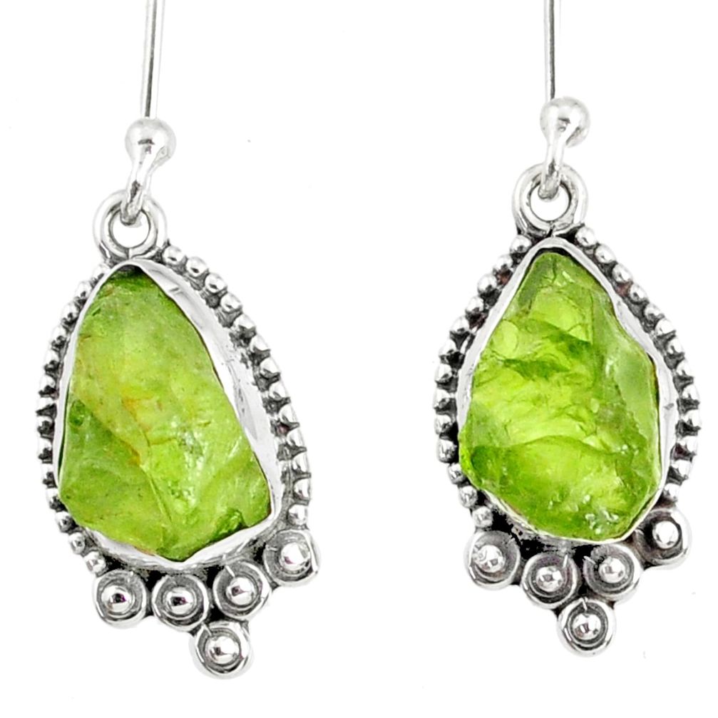 8.56cts natural green peridot rough 925 sterling silver dangle earrings r75163