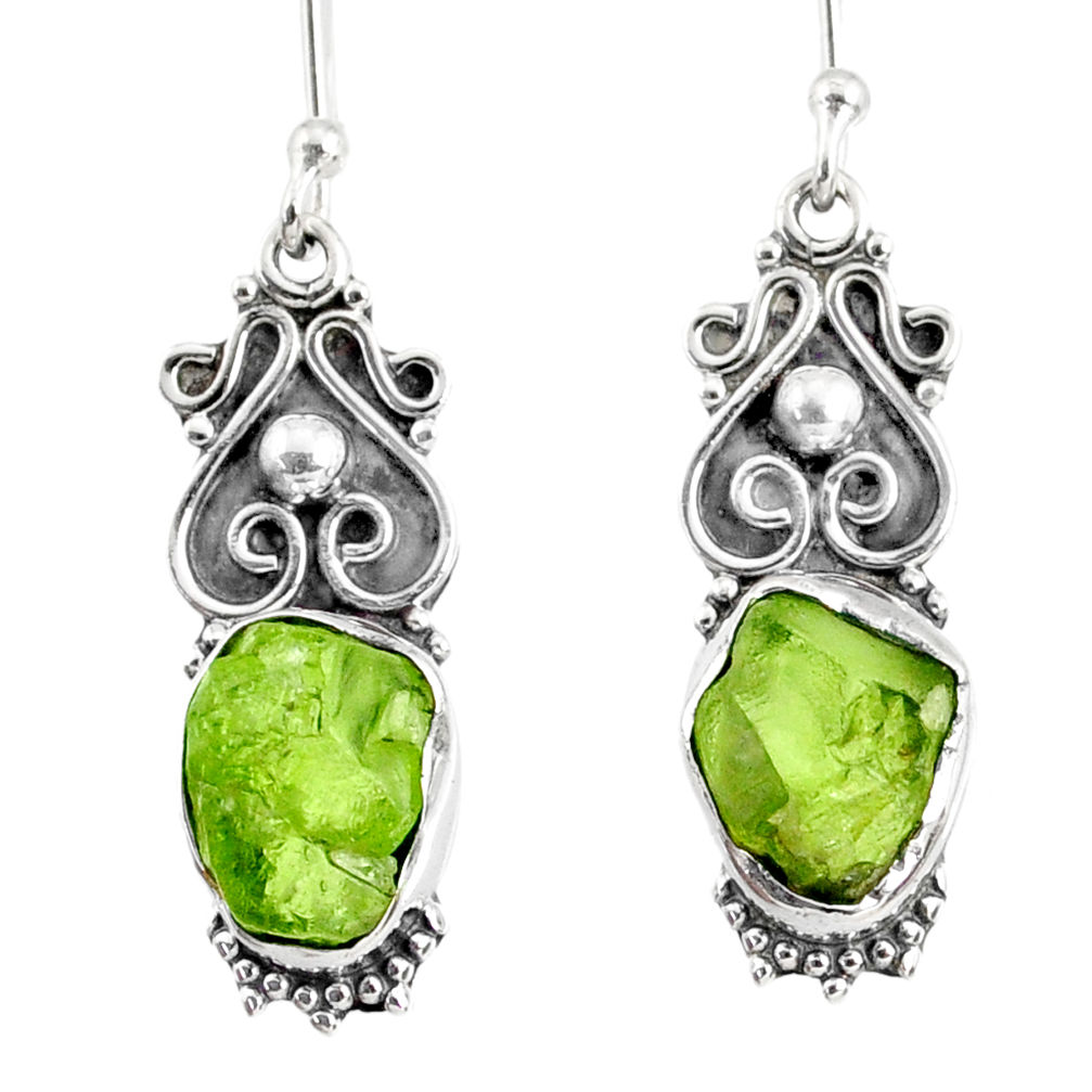 9.39cts natural green peridot rough 925 sterling silver dangle earrings r75165