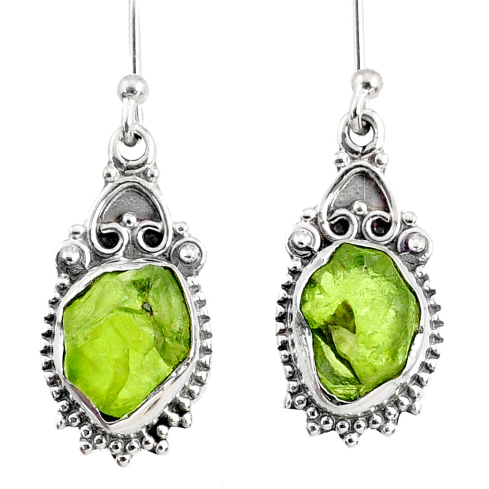 8.56cts natural green peridot rough 925 sterling silver dangle earrings r75166