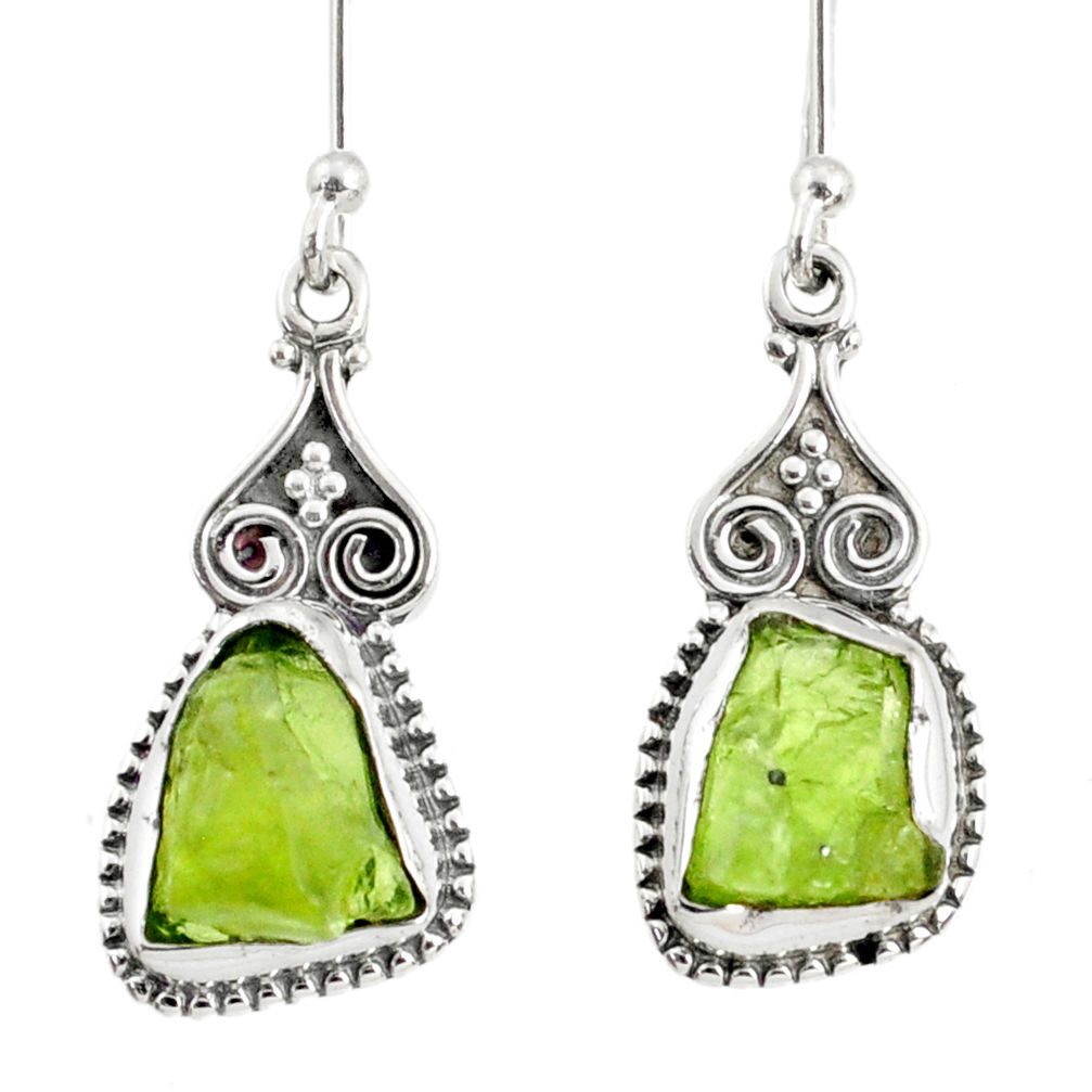 8.87cts natural green peridot rough 925 sterling silver dangle earrings r75167