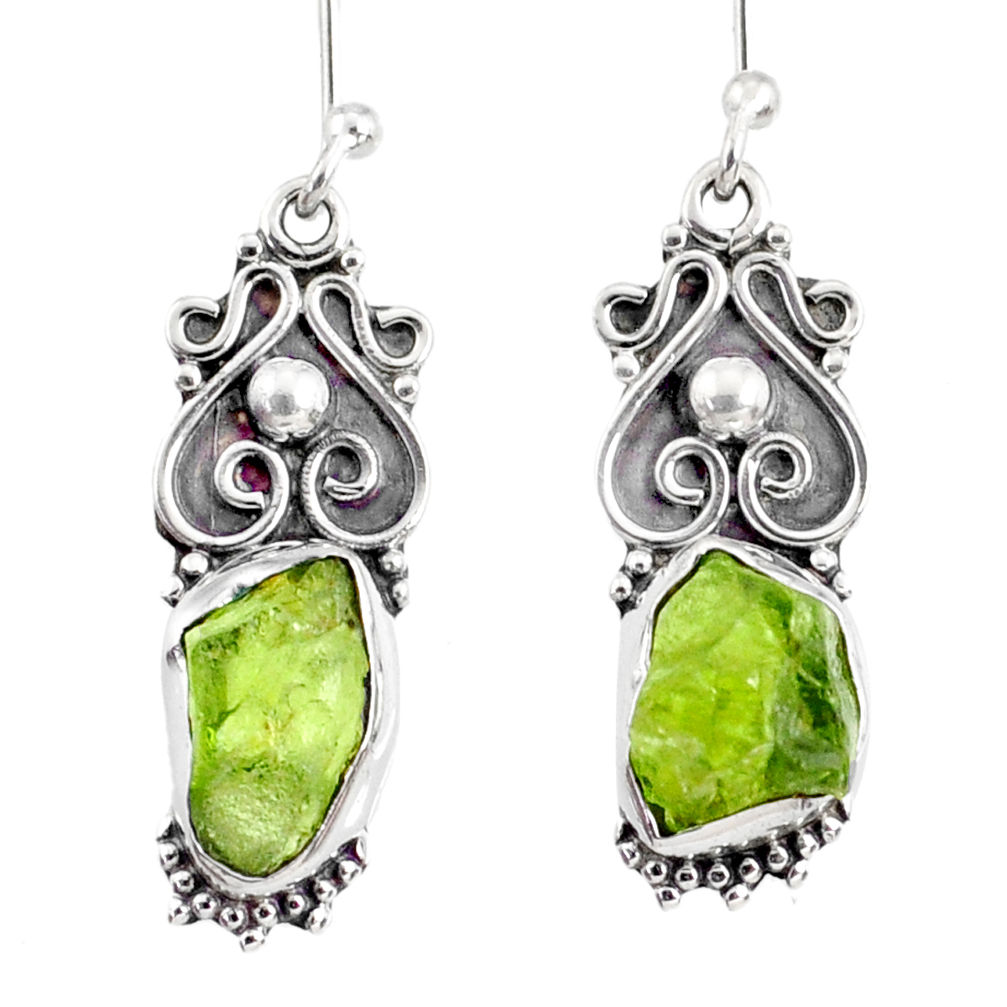 8.87cts natural green peridot rough 925 sterling silver dangle earrings r75170