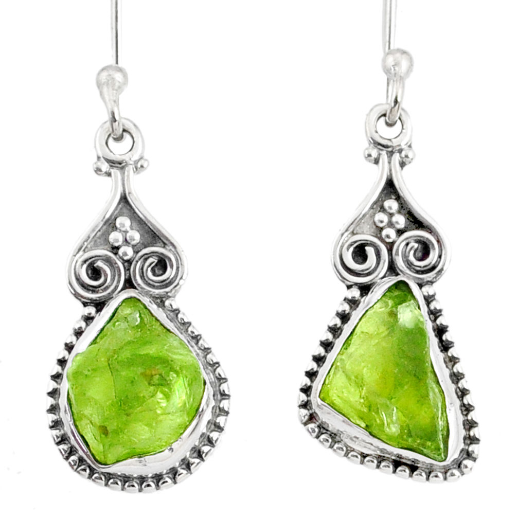 8.56cts natural green peridot rough 925 sterling silver dangle earrings r75173