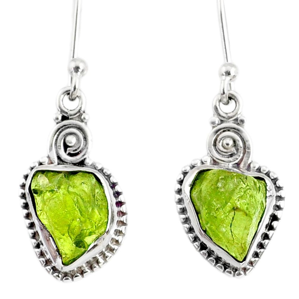 7.66cts natural green peridot rough 925 sterling silver dangle earrings r75175