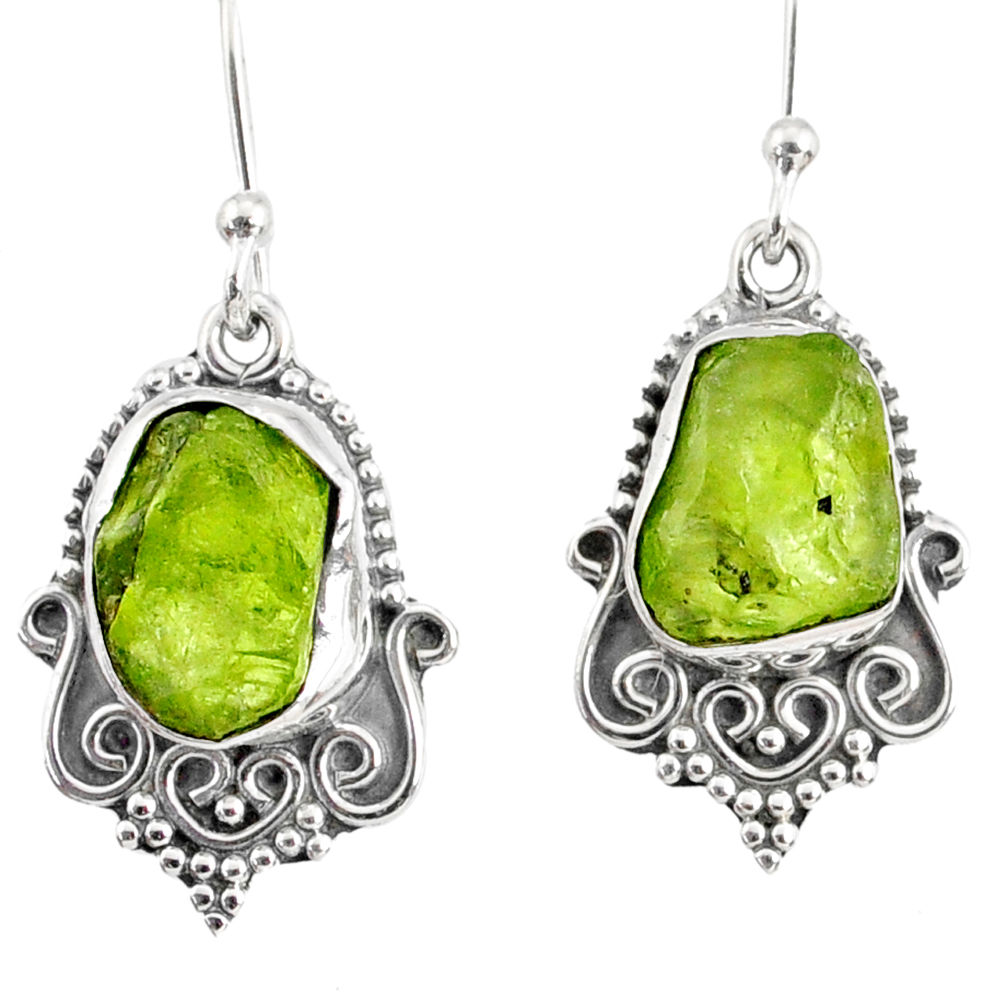 11.59cts natural green peridot rough 925 sterling silver dangle earrings r75180