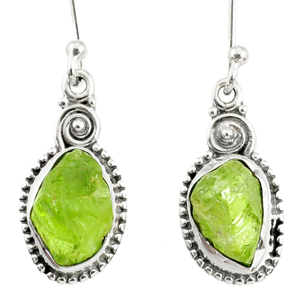 8.87cts natural green peridot rough 925 sterling silver dangle earrings r75186
