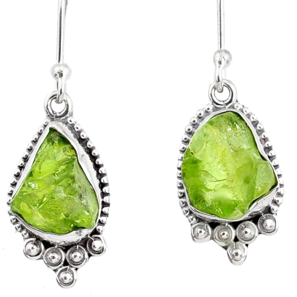 9.37cts natural green peridot rough 925 sterling silver dangle earrings r75189
