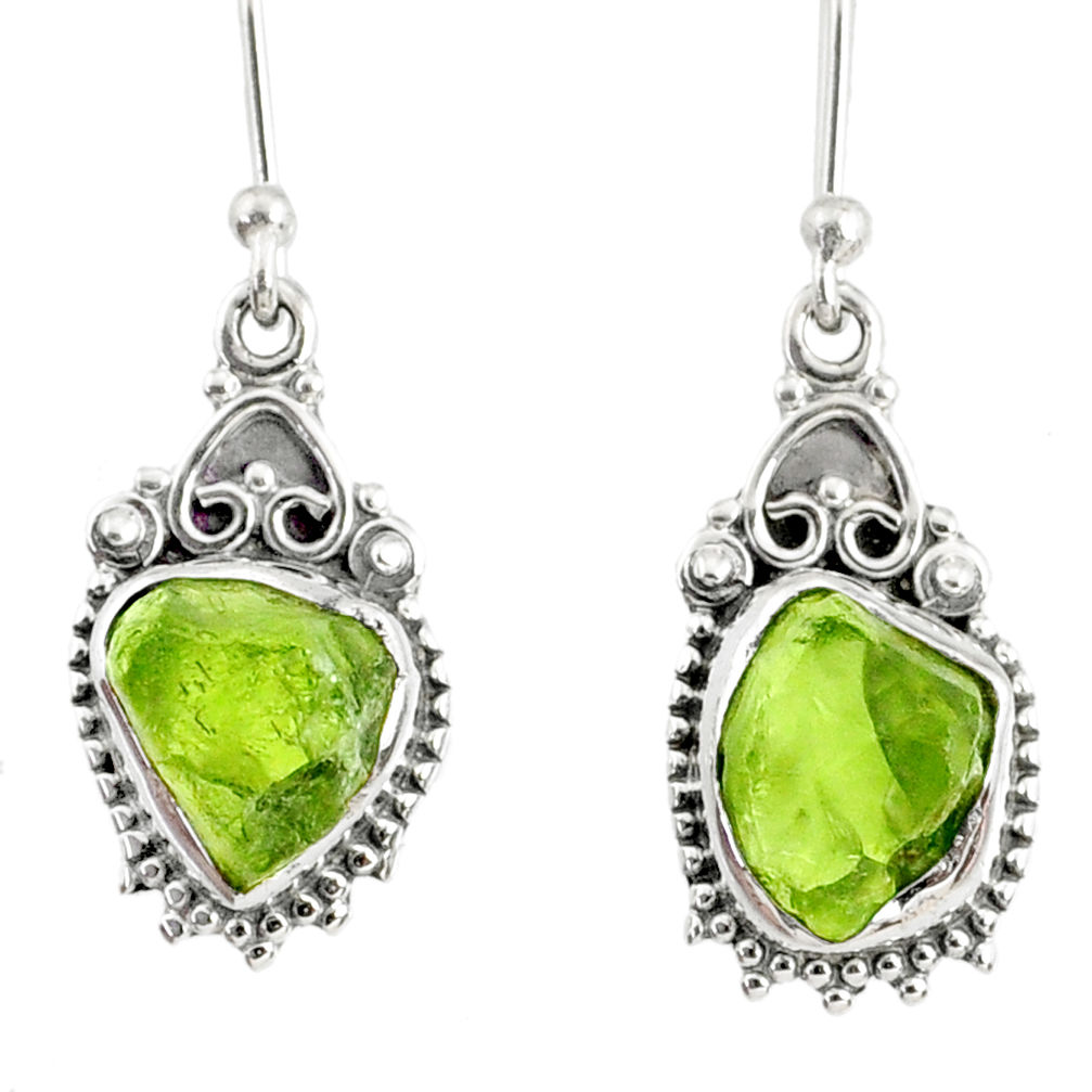 8.87cts natural green peridot rough 925 sterling silver dangle earrings r75193