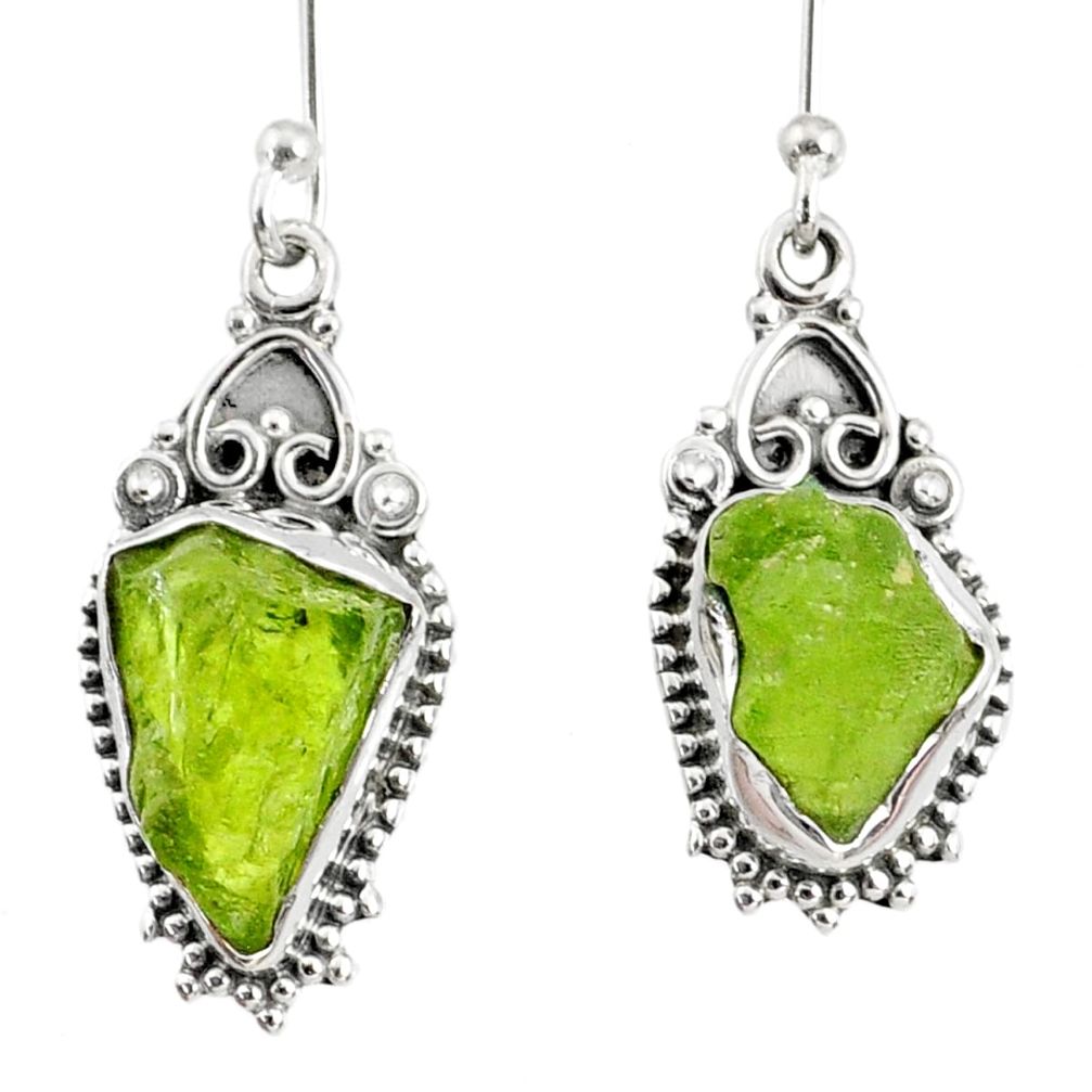 10.19cts natural green peridot rough 925 sterling silver dangle earrings r75195