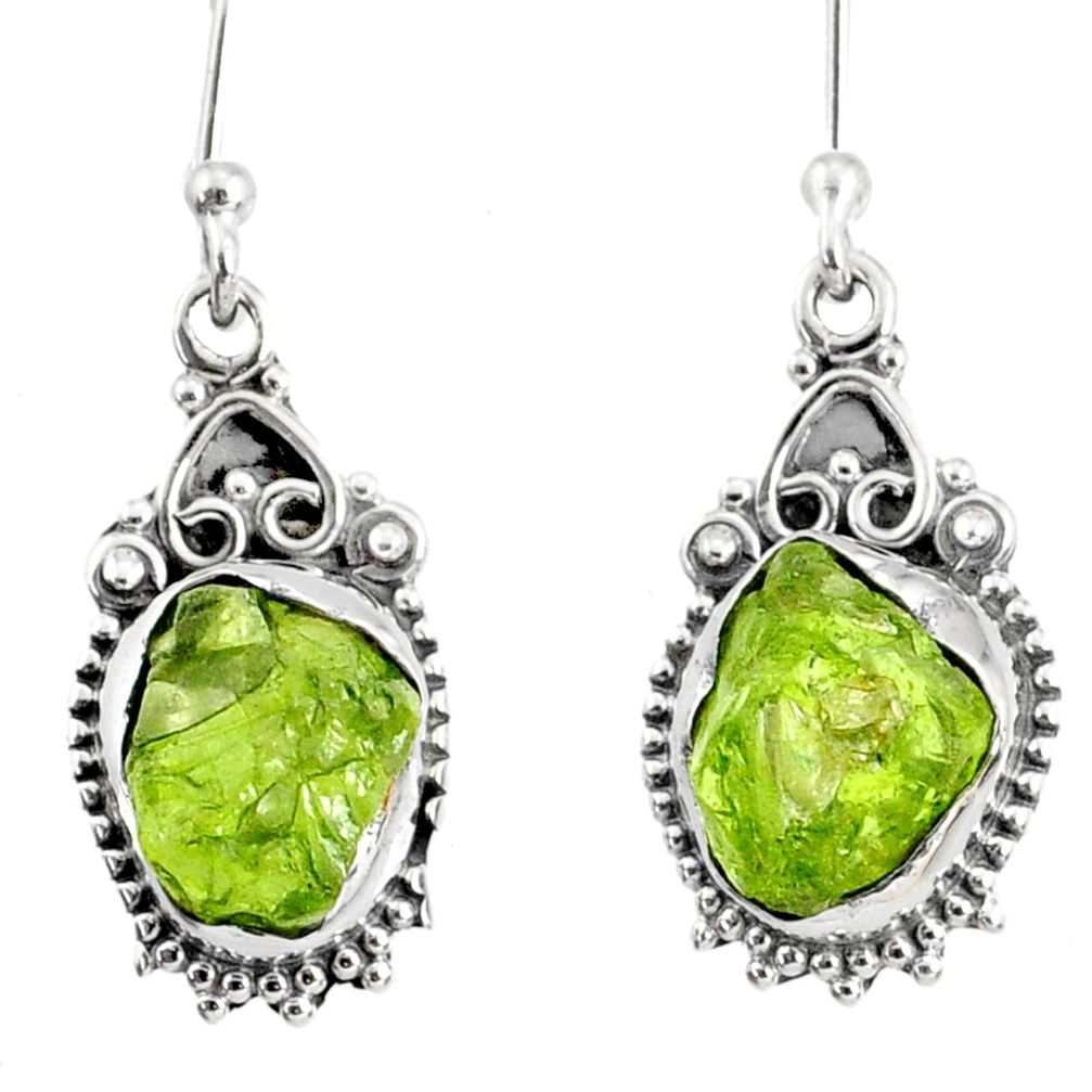 9.75cts natural green peridot rough 925 sterling silver dangle earrings r75196