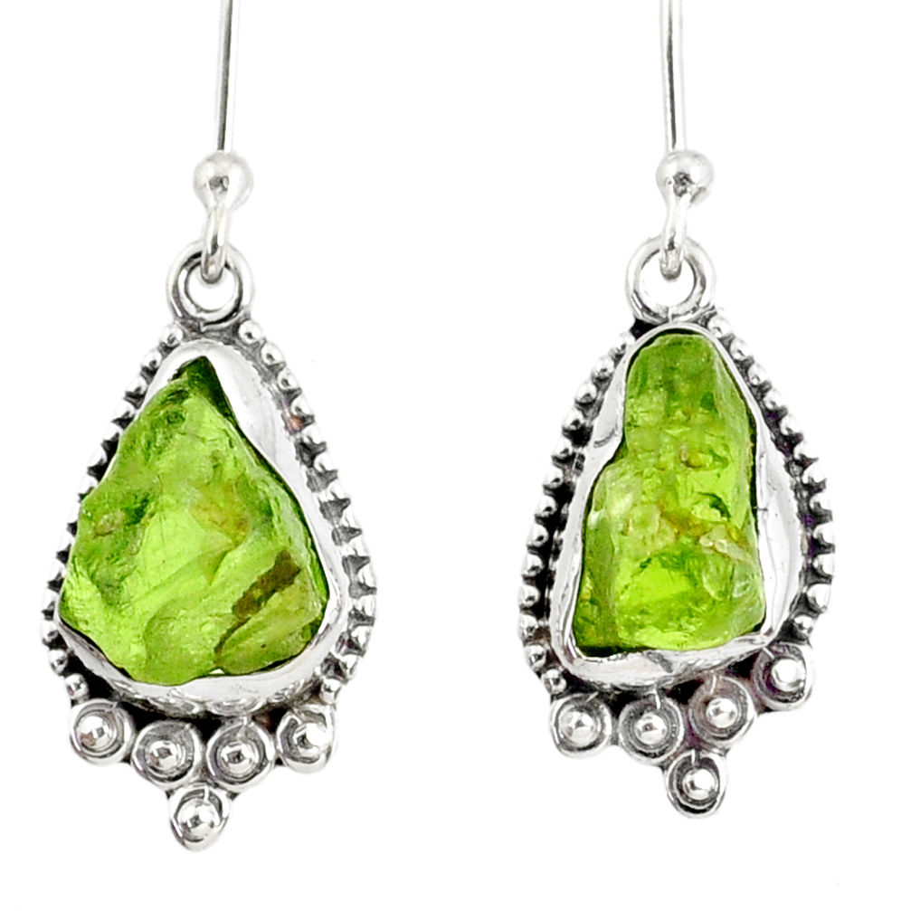8.87cts natural green peridot rough 925 sterling silver dangle earrings r75201