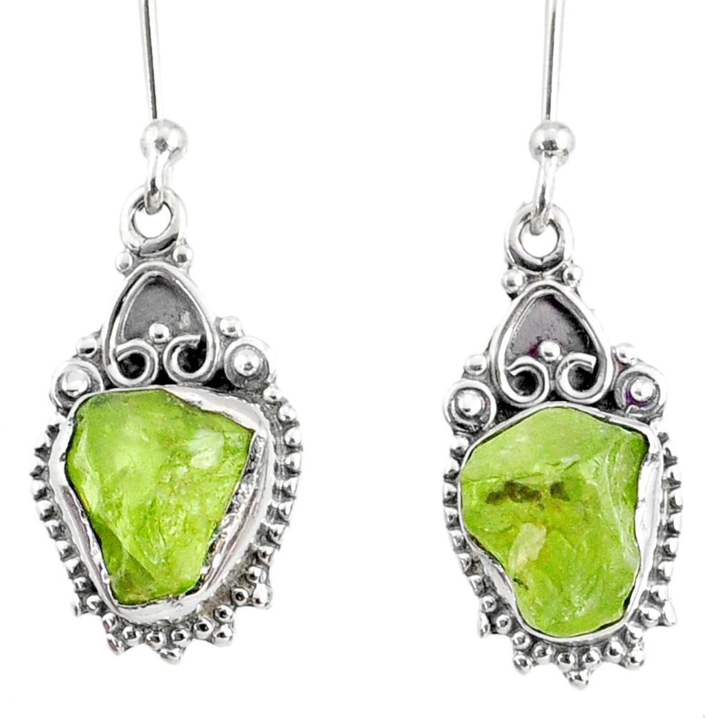 8.56cts natural green peridot rough 925 sterling silver dangle earrings r75206