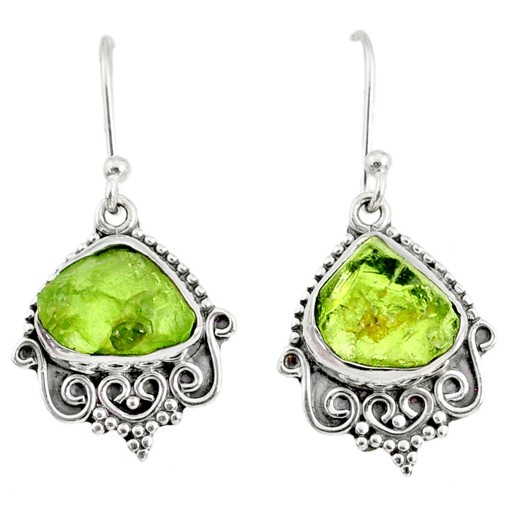 10.32cts natural green peridot rough 925 sterling silver dangle earrings r75207