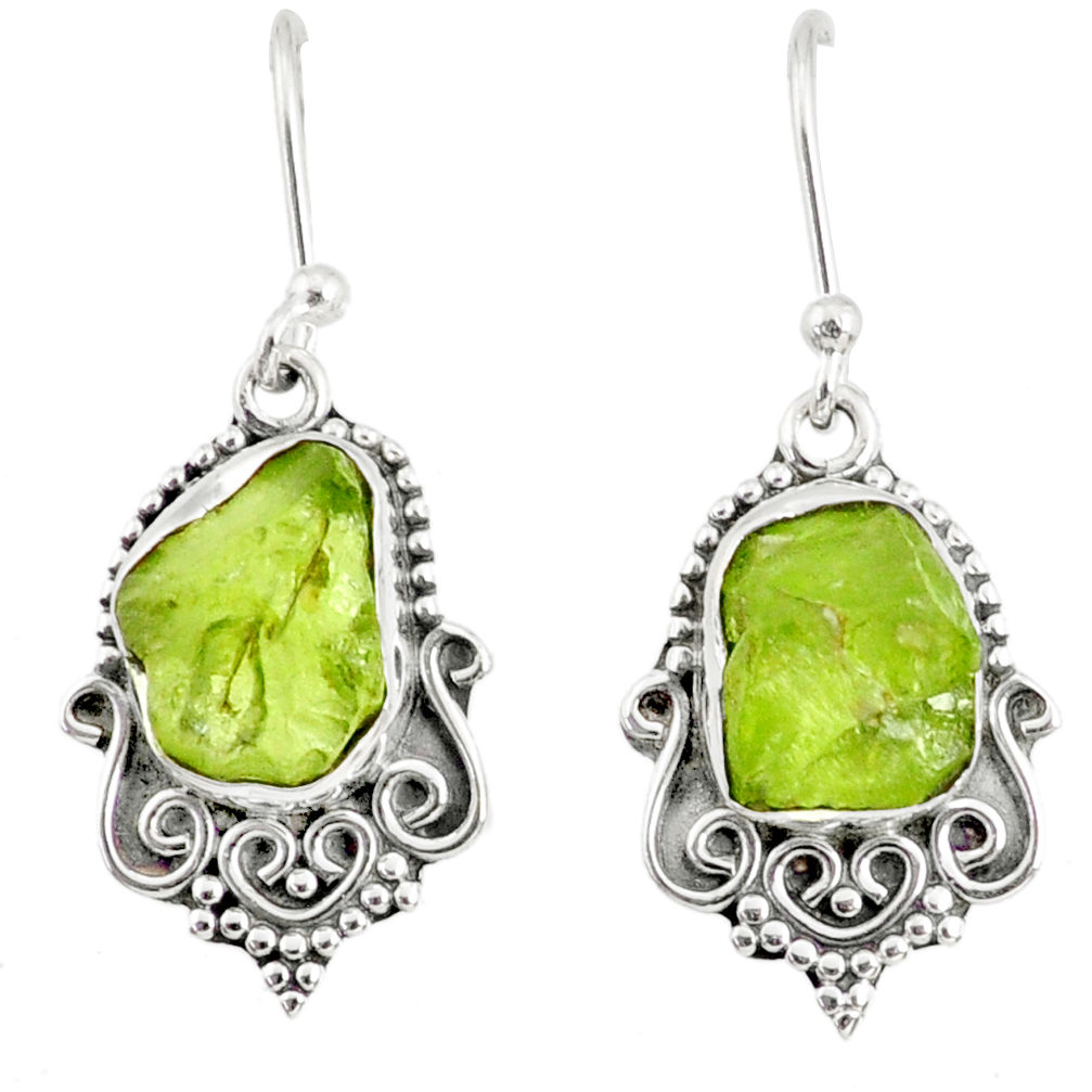 9.37cts natural green peridot rough 925 sterling silver dangle earrings r75208