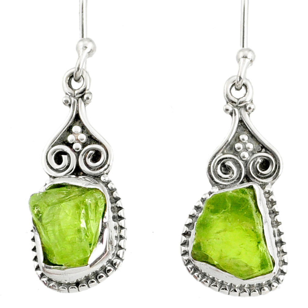 8.93cts natural green peridot rough 925 sterling silver dangle earrings r75211