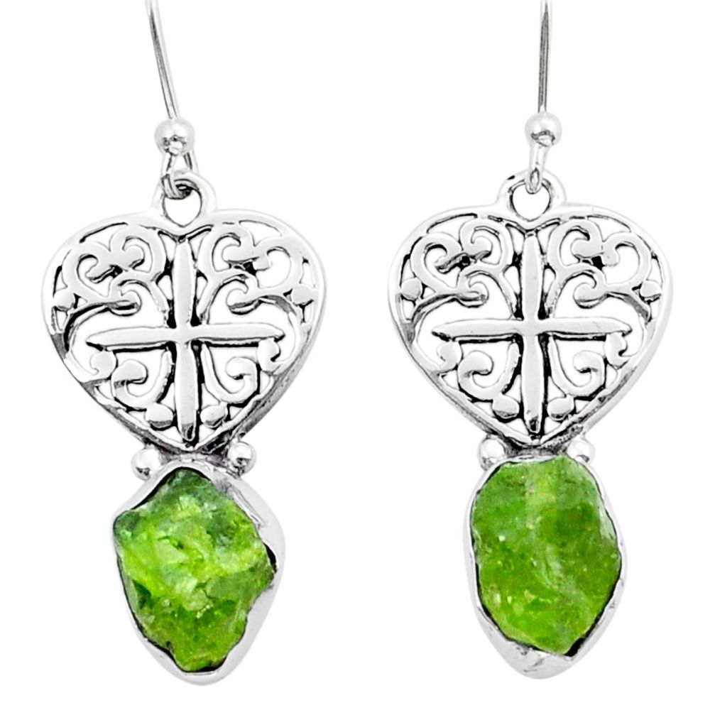 7.15cts natural green peridot rough 925 sterling silver dangle earrings y15326