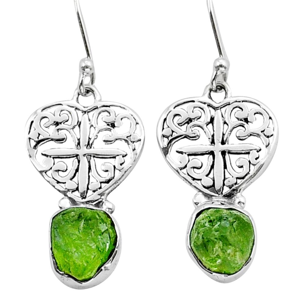 6.78cts natural green peridot rough 925 sterling silver dangle earrings y15414