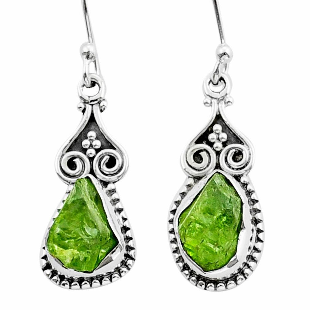 5.28cts natural green peridot rough 925 sterling silver dangle earrings y15682