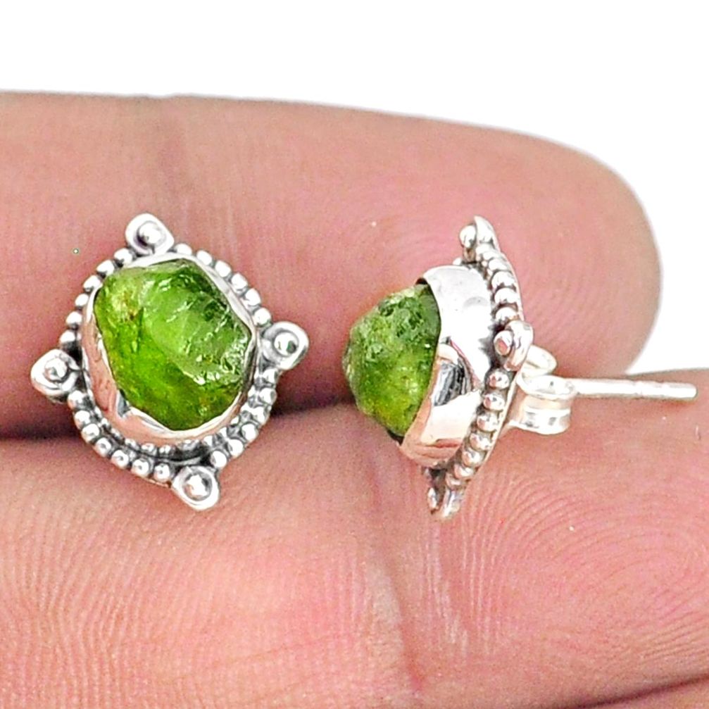 7.96cts natural green peridot raw 925 sterling silver earrings jewelry r69679