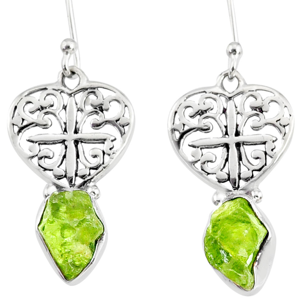 9.16cts natural green peridot rough 925 sterling silver heart earrings r75217