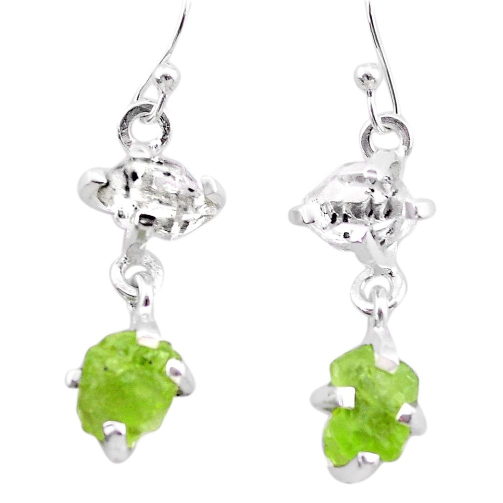 10.11cts natural green peridot rough herkimer diamond silver earrings t25661