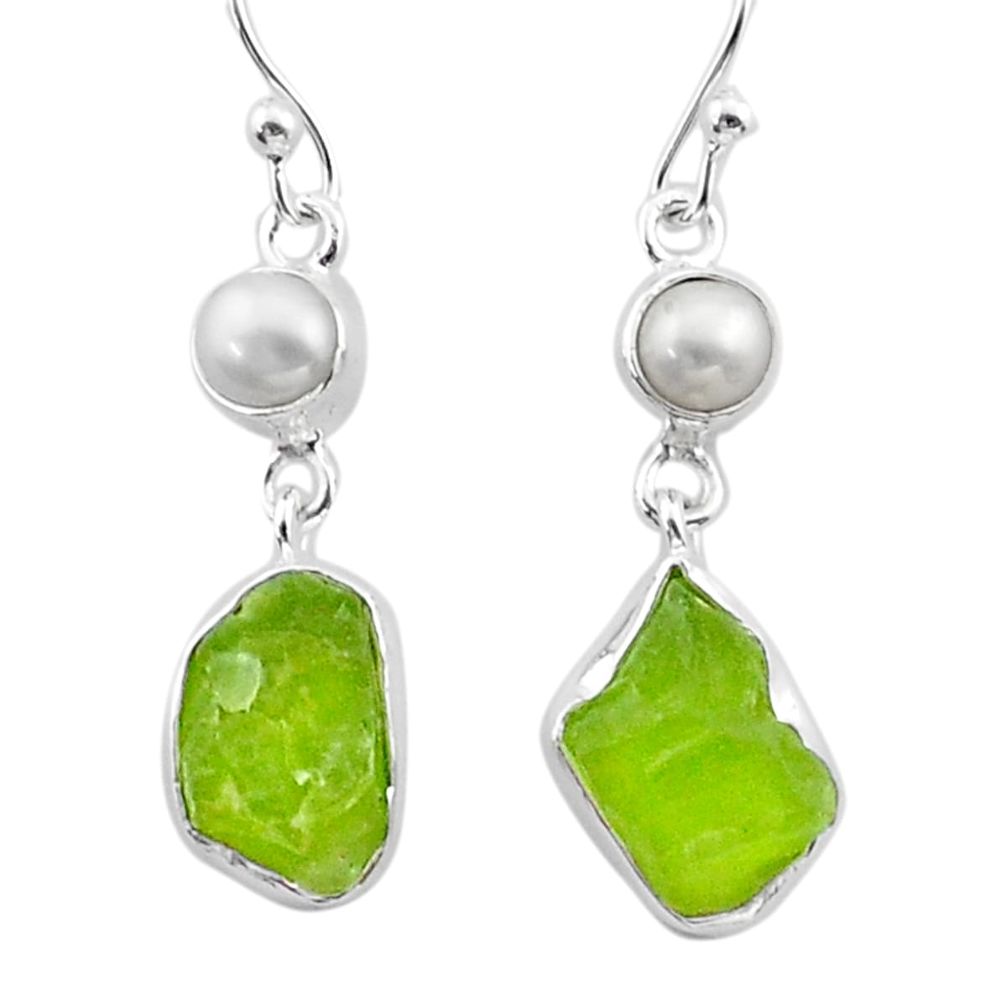 11.62cts natural green peridot raw pearl 925 silver dangle earrings t38202