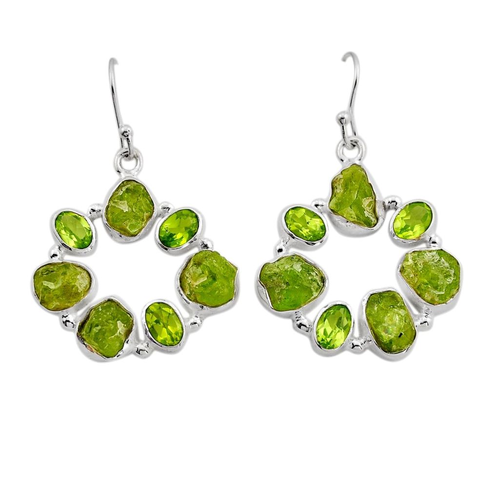 23.43cts natural green peridot rough peridot 925 silver dangle earrings n4554