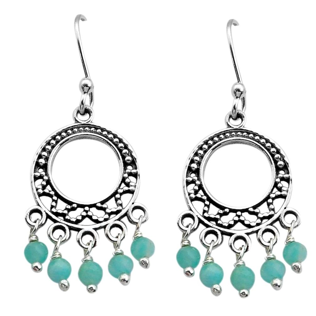 3.52cts natural green peruvian amazonite 925 silver chandelier earrings u71445