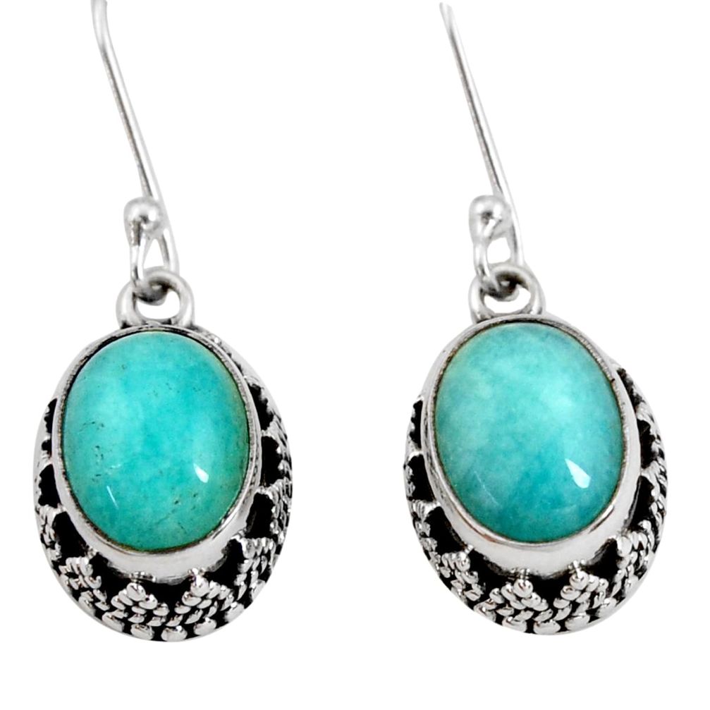 7.51cts natural green peruvian amazonite 925 silver dangle earrings d40402