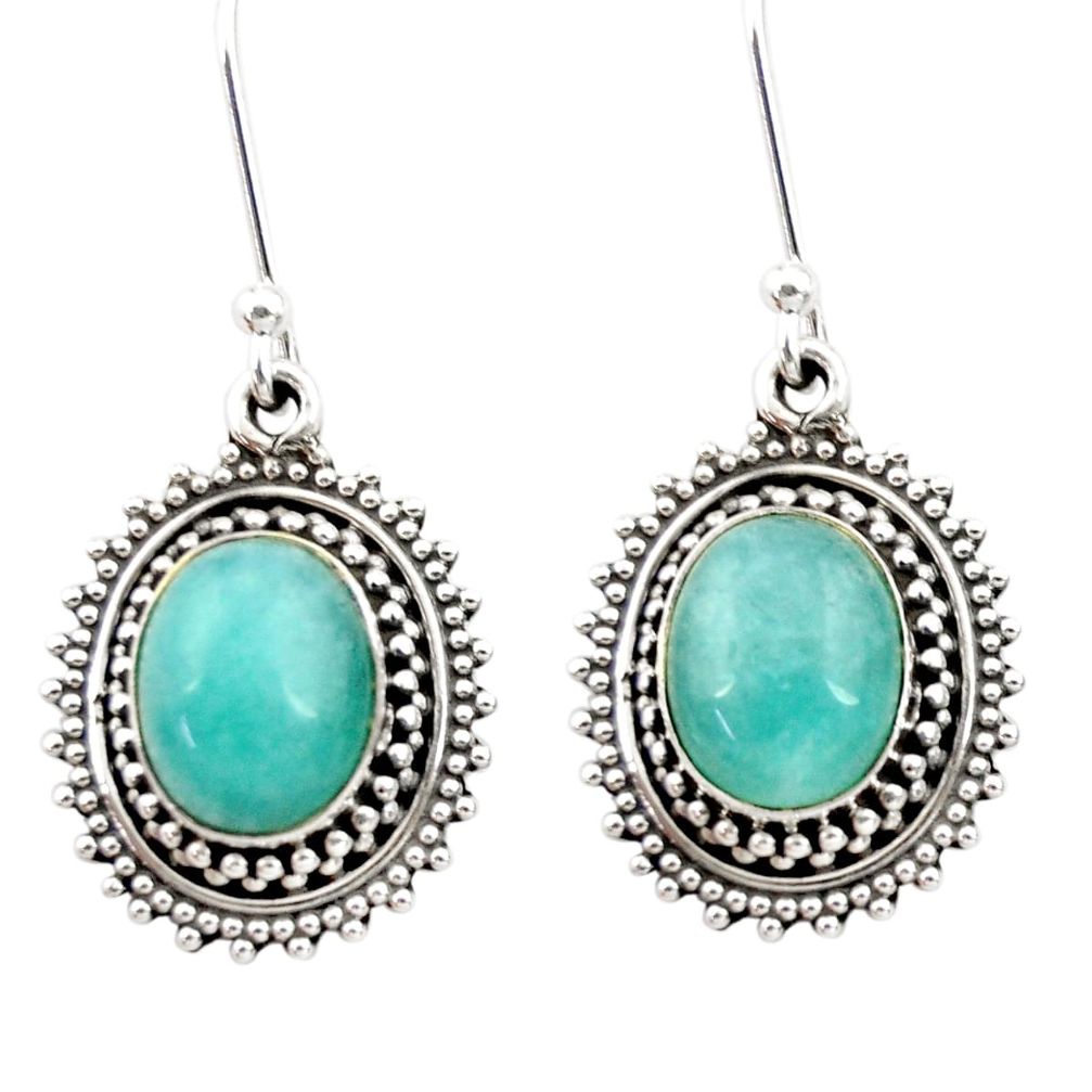 8.80cts natural green peruvian amazonite 925 silver dangle earrings d40636