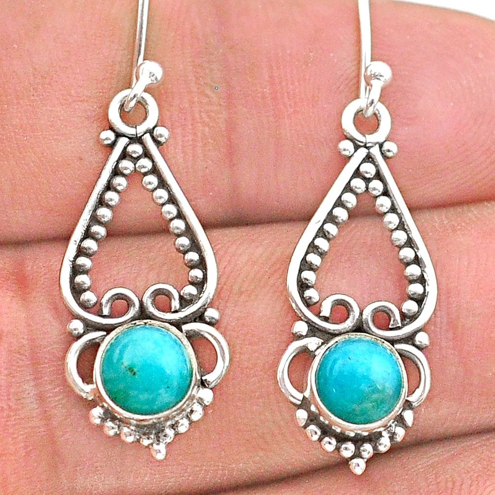 1.81cts natural green peruvian amazonite 925 silver dangle earrings t28192