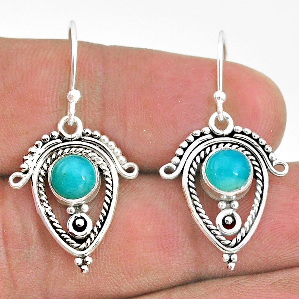 3.13cts natural green peruvian amazonite 925 silver dangle earrings t32785