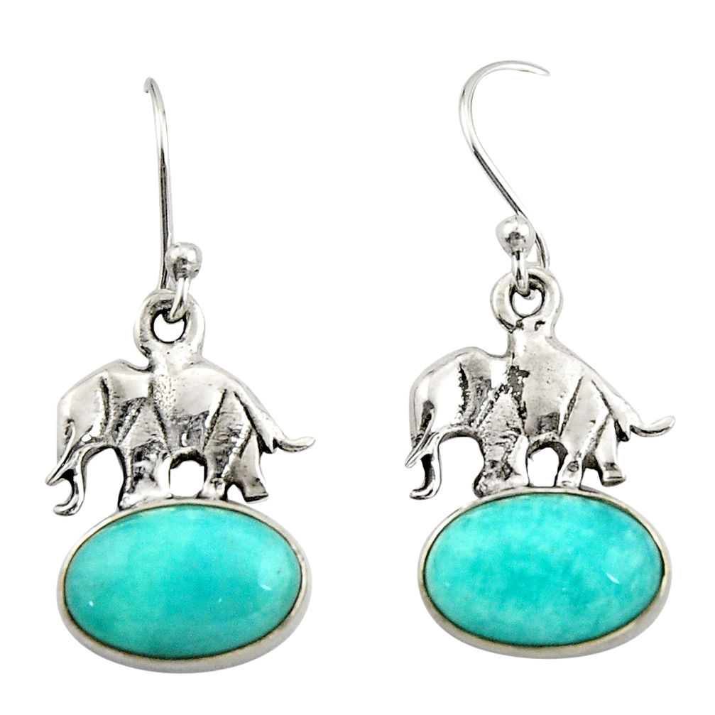 8.06cts natural green peruvian amazonite 925 silver elephant earrings r26589