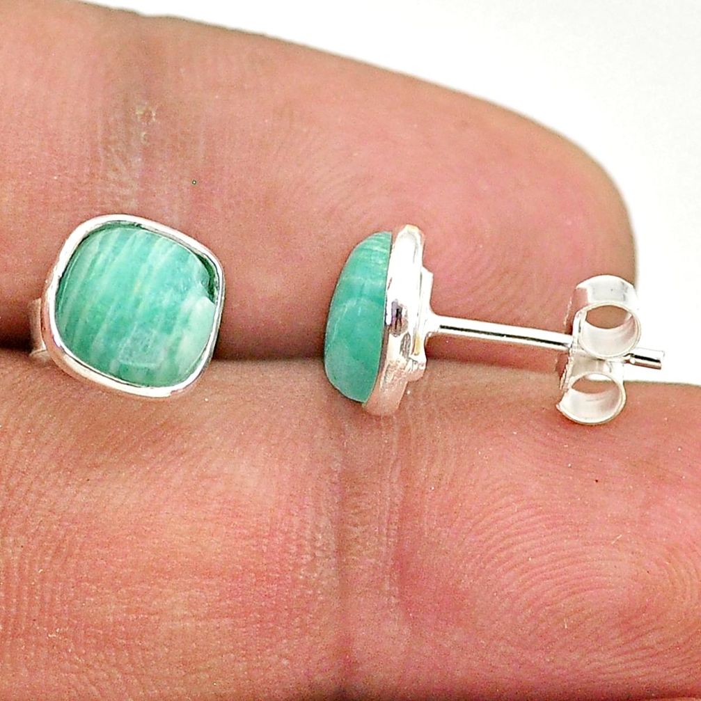 3.40cts natural green peruvian amazonite 925 silver stud earrings jewelry t70508