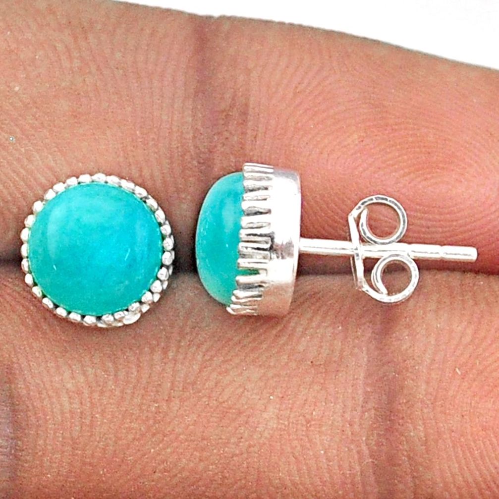 6.07cts natural green peruvian amazonite 925 silver stud earrings jewelry t92927