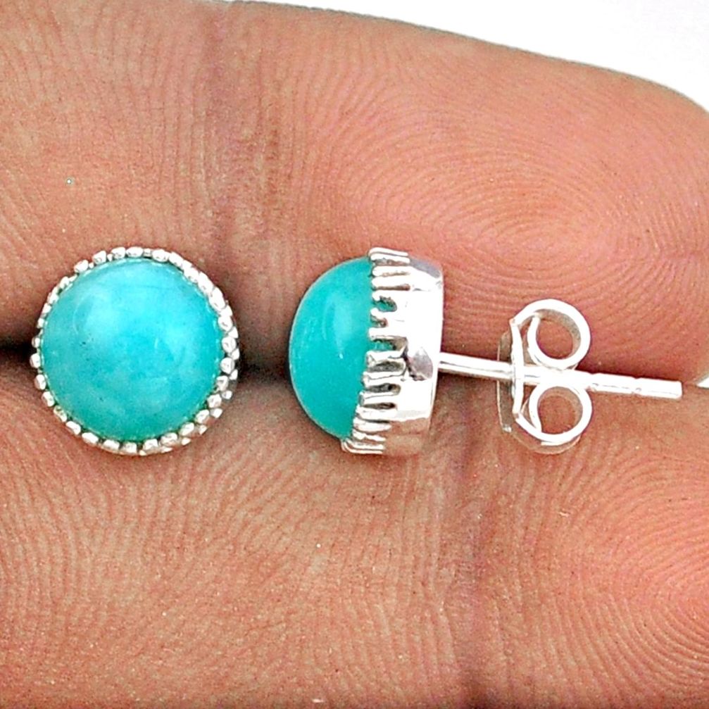 6.07cts natural green peruvian amazonite 925 silver stud earrings jewelry t92935