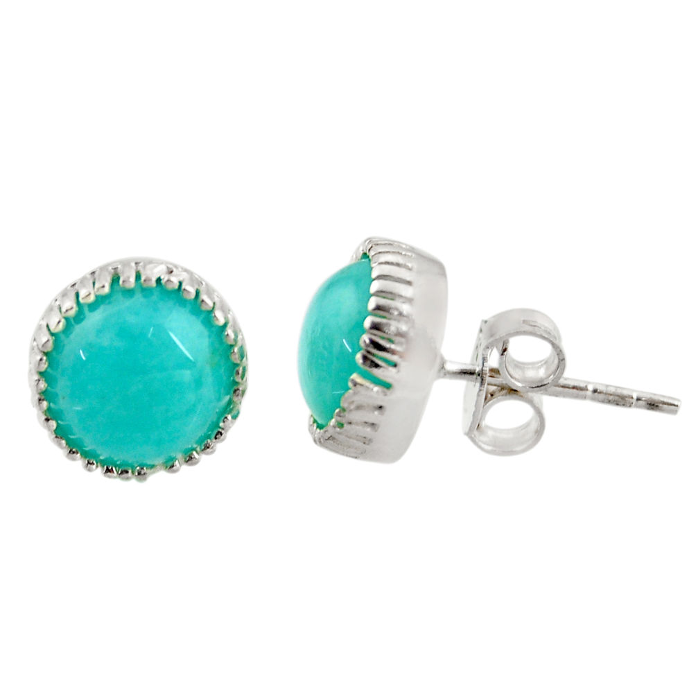 5.35cts natural green peruvian amazonite 925 silver stud earrings r37615
