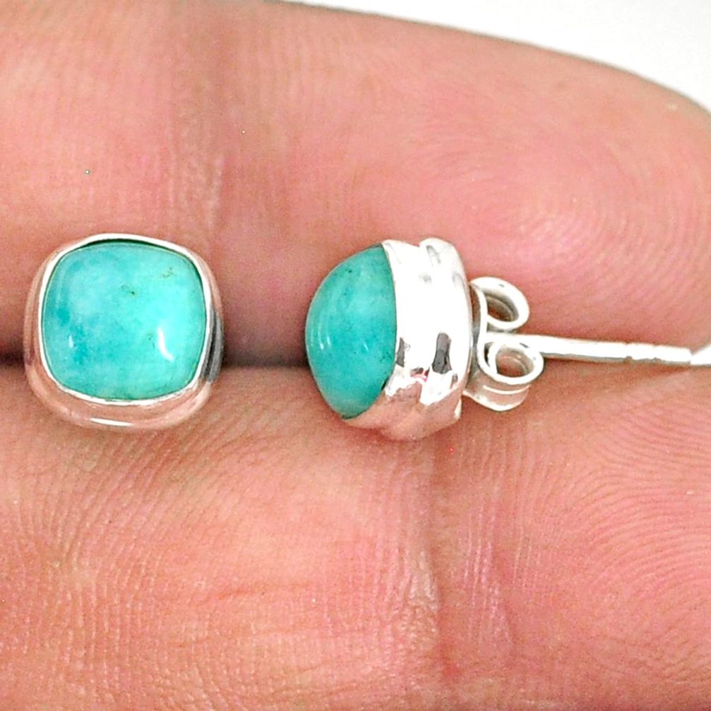 5.09cts natural green peruvian amazonite 925 silver stud earrings r84748