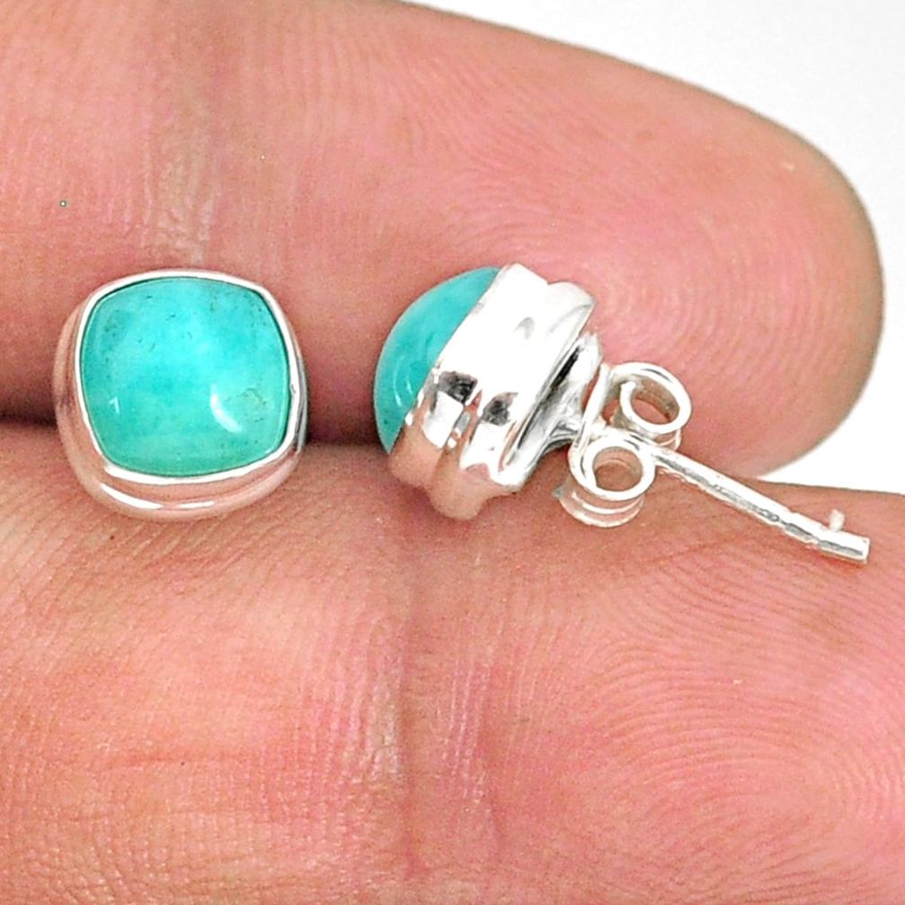 5.17cts natural green peruvian amazonite 925 silver stud earrings r84752